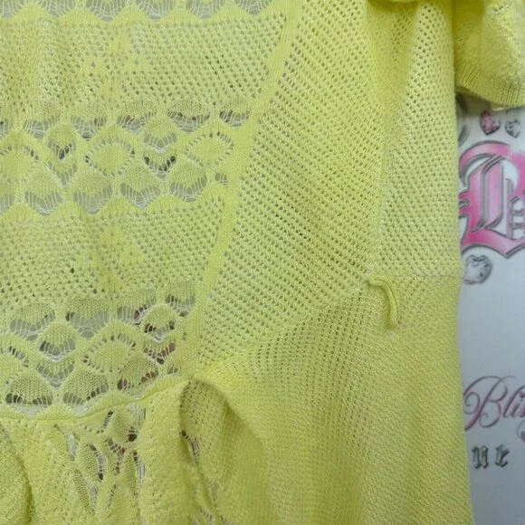 Knitted & knotted cardigan crochet knit yellow white hearts boho - Picture 8 of 8